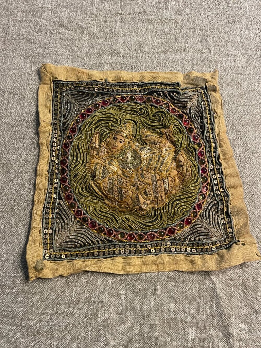 Kalaga Burmese Bead Embroidered Tapestry Handmade Thailand Vintage!